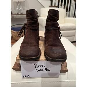 Born Brown Leather Ankle Boots Size 7M Wrap Strap Side Zip